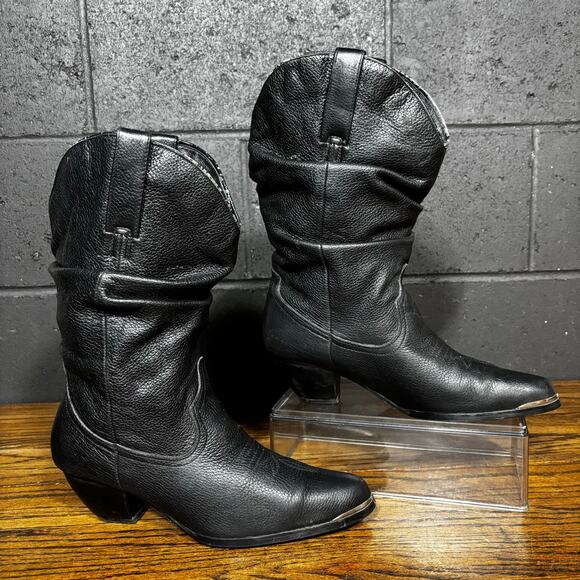 Acme Shoes - Acme Women’s Black Leather Western Boots Slouchy Mid Calf Size 10